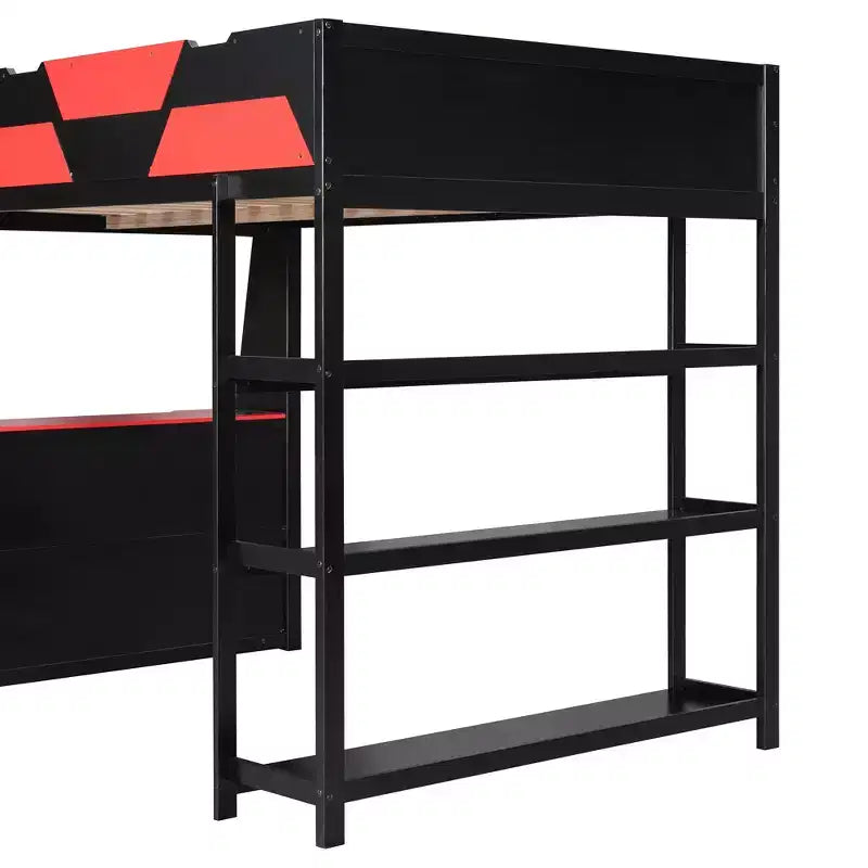 Luxystar großes Gaming-Hochbett mit Schreibtisch, Stauraumregalen und Beleuchtung