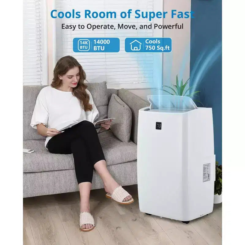 Climatizzatore portatile da 14.000 BTU, con telecomando, funzioni di raffrescamento, ventilazione e deumidificazione, modalità sleep e timer di 24 ore, raffredda 700 piedi quadrati