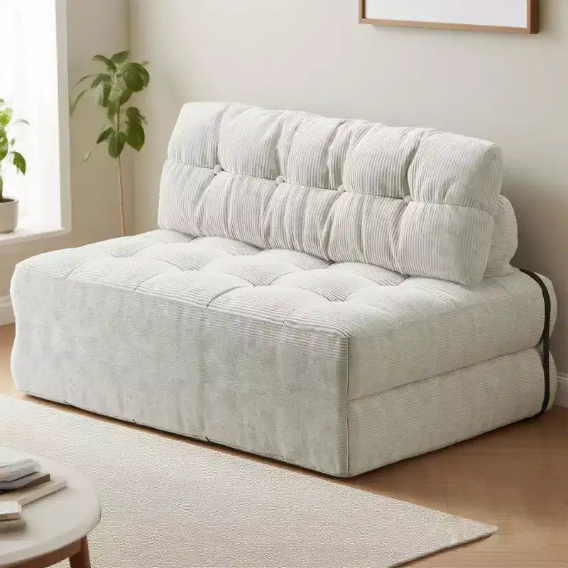 Canapé-lit futon pliant en velours côtelé, fauteuil convertible au sol avec coussin et soutien dorsal, format double