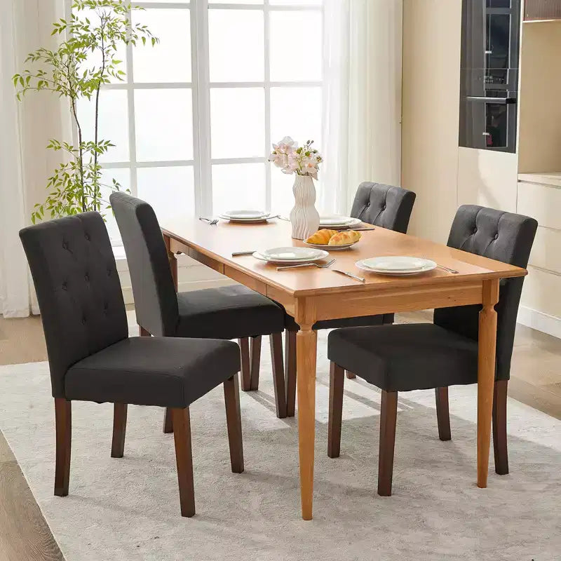 Set di 6/4 sedie da pranzo Parsons con bottoni capitonné, sedie da cucina in tessuto imbottito con gambe in legno e sedute imbottite, arredamento per soggiorno e cucina