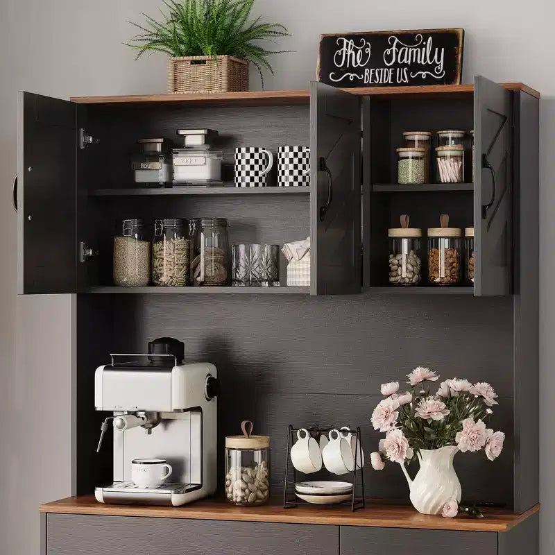 71 Kitchen Pantry Cabinet with Charging Station, Large Countertop, Microwave Stand & 2 Drawers,Hutch Storage for Dining & Living Room