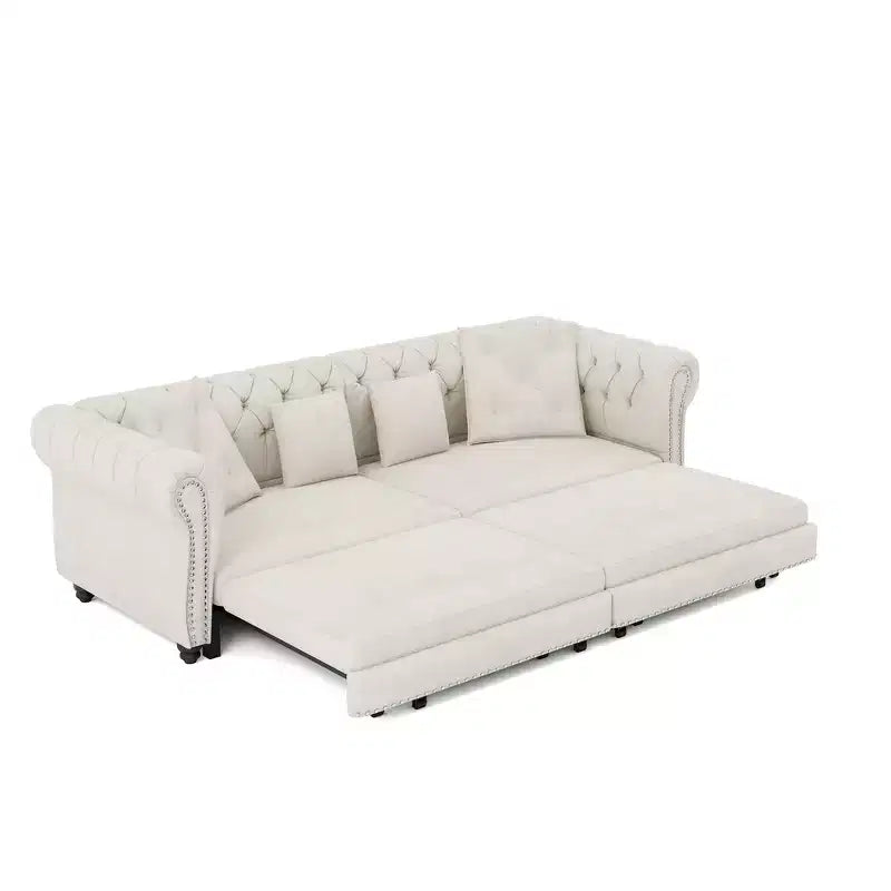 Whisen Samt-Schlafsofa in King-Size mit Ausziehfunktion und 3-in-1-Funktion, wandelbares Schlafsofa mit beweglichem Hocker und Steppdesign