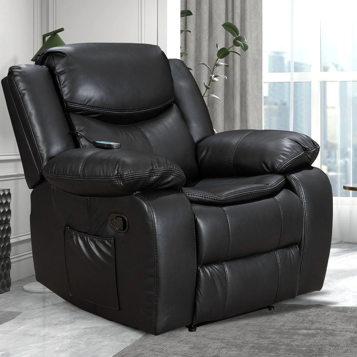 Fauteuil inclinable de massage et chauffant en cuir durable à assise large