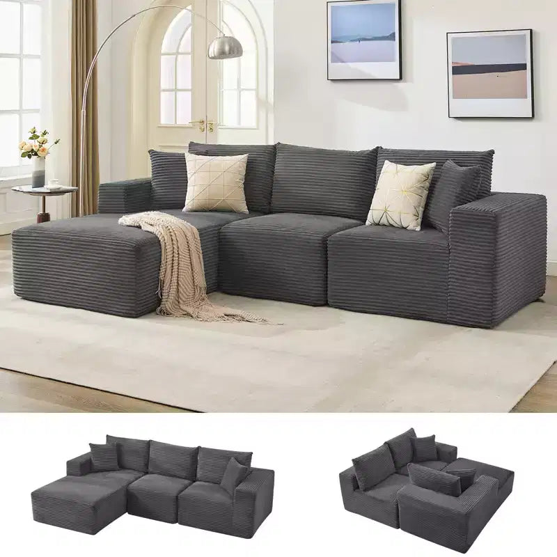 108 Modern Sofa Couch, 3 Seater Upholstered L Shaped Sofa with Pillows, Deep Seat Sofa, No Assembly Required