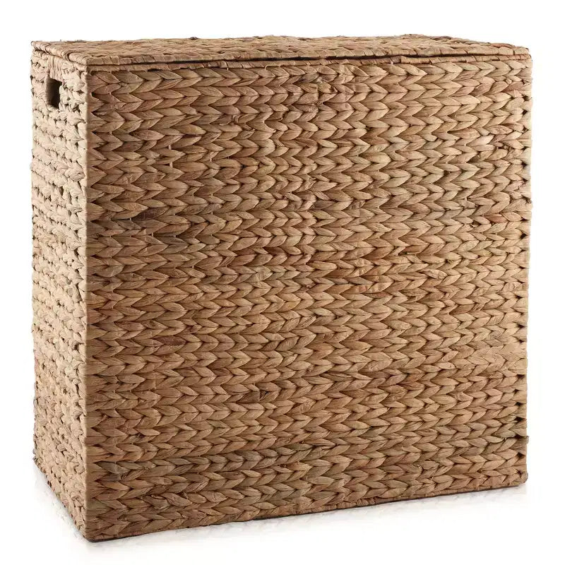 Casafield 2-Section Laundry Hamper with Lid and Removable Liner Bags, Woven Water Hyacinth Laundry Basket Sorter for Clothes