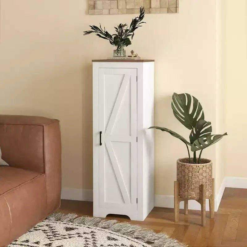 Armadio contenitore HOMCOM in stile rustico con ripiano regolabile, mobiletto decorativo con una porta tipo fienile per soggiorno, dispensa da pavimento, bianco