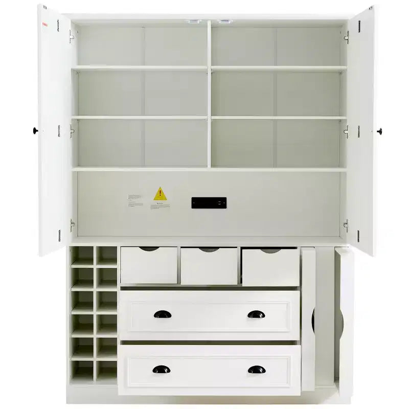 Despensa de cocina independiente Whisen de 71'' de altura, armario grande de almacenamiento para comedor con aparador, 4 puertas plegables, estantes y botelleros