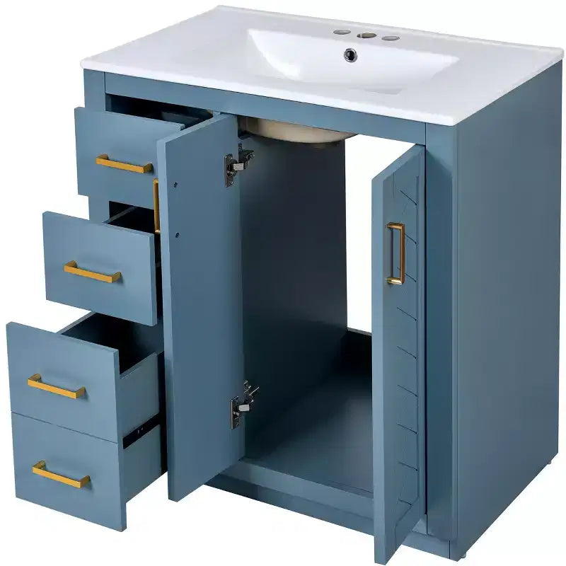 30 Single Sink Bathroom Vanity with Cabinet & 3 Drawers 鈥?Black / Blue / Green / Indigo / White