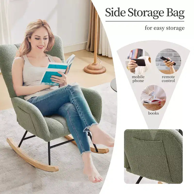 Nursery Rocking Chair, Living Room Glider Rocker for Breastfeeding, Comfy Accent Chairs for Bedroom, Plush Teddy Upholstered Armchairs Indoor