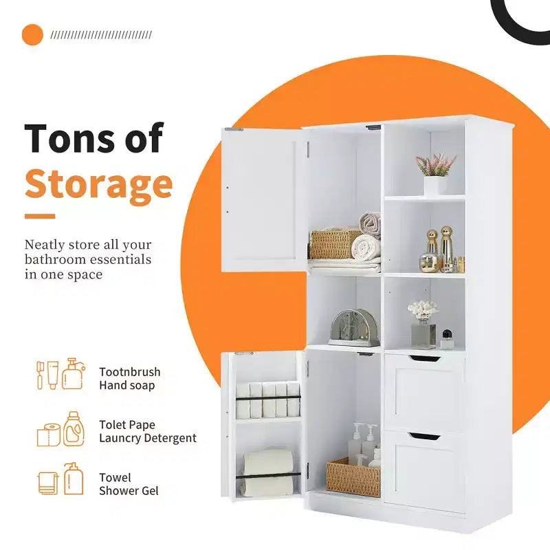 62'' Tall Bathroom Storage Cabinet, Freestanding Floor Storage Cabinet With Drawer & Adjustable Shelf, Pantry Storage Cabinet For Bathroom Living Room
