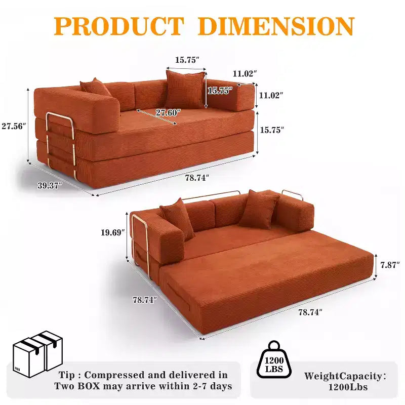 Dyonery 78 klappbares Schlafsofa, Cordbezug, Schlafcouch in King-Size-Größe für den Boden, 4-in-1-DIY-Kombination, modulares Sofa zum Ausklappen, bequem