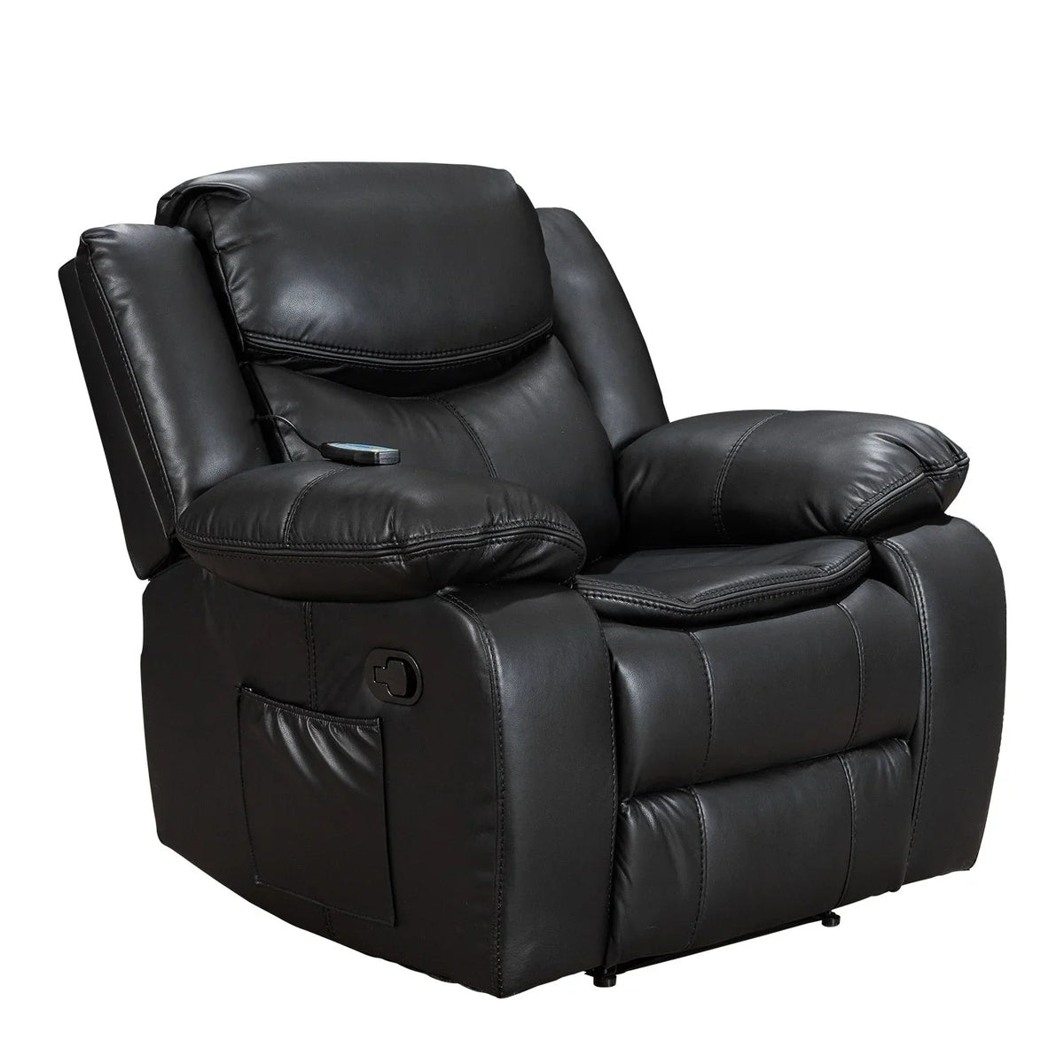 Fauteuil inclinable de massage et chauffant en cuir durable à assise large