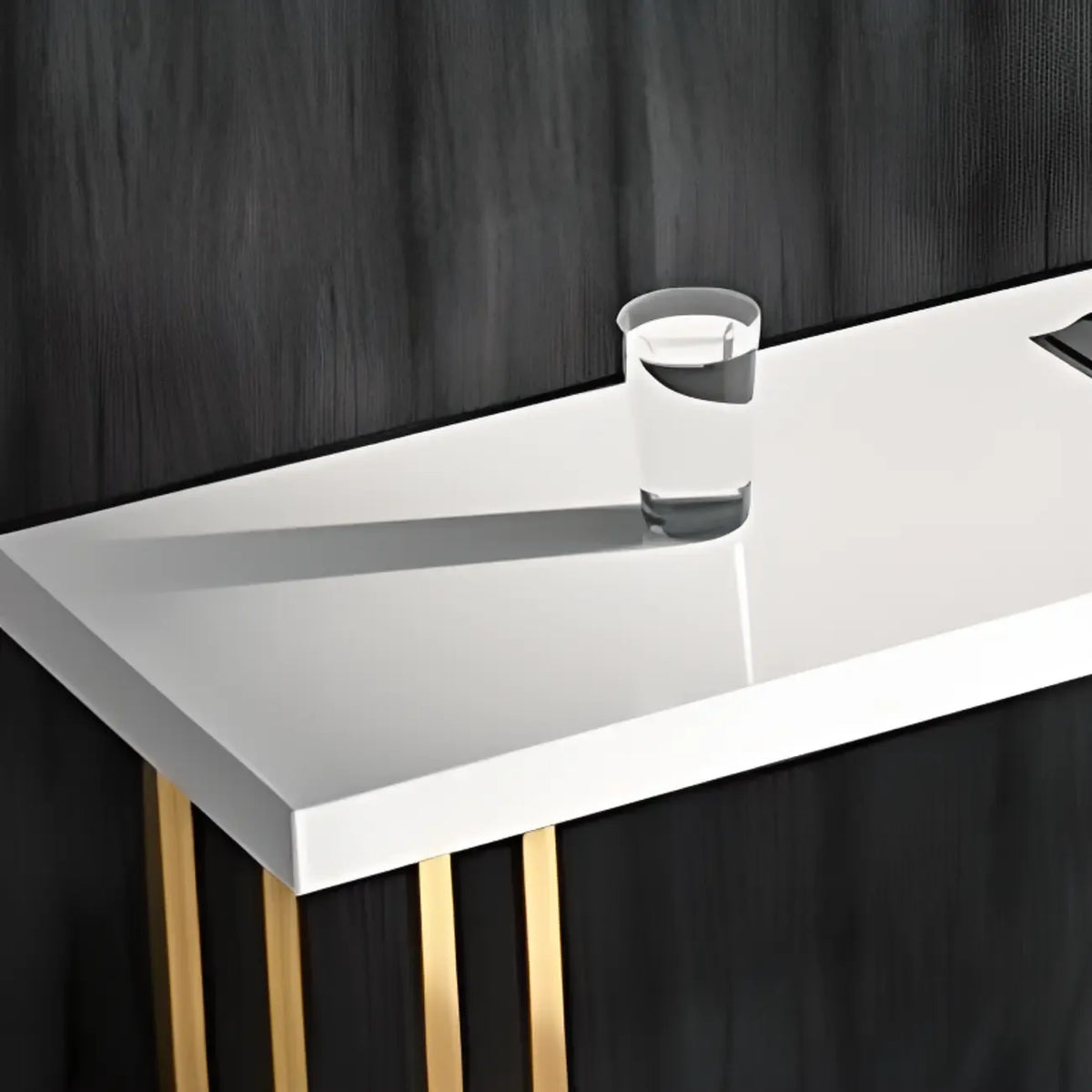 Table de bar rectangulaire luxueuse en bois avec piètement traîneau doré pour les repas