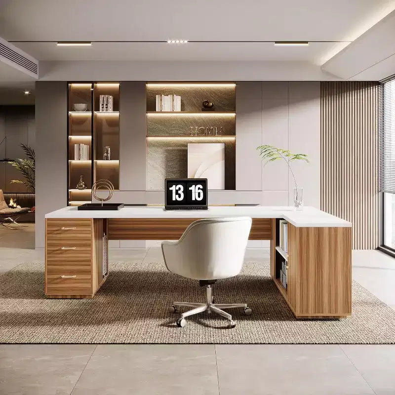 Lantine 85.8 L-Shaped Executive Desk, Extra Large Office Computer Desk with File Drawers for Home Office