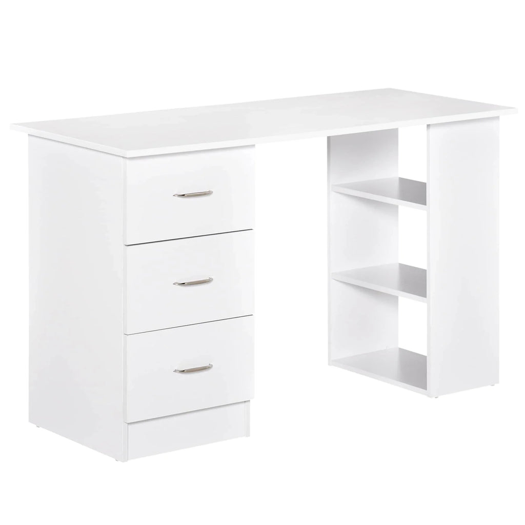 Scrivania HOMCOM 47 con libreria, moderna, per home office, tavolo da scrittura e postazione di lavoro con 3 cassetti e ripiano contenitore - bianca