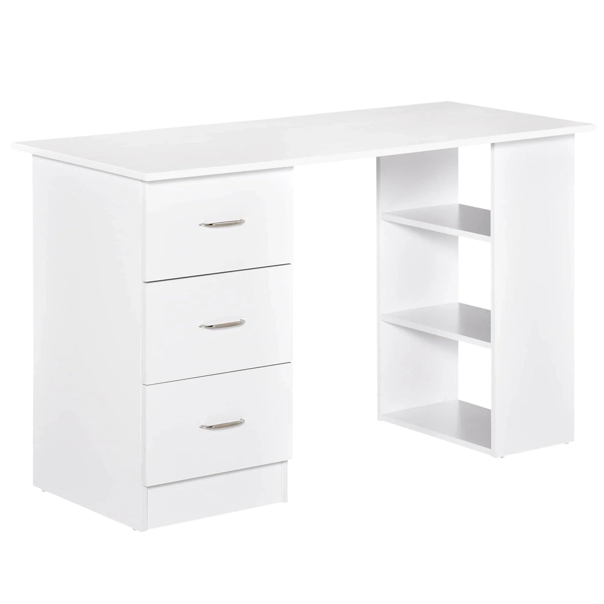 Scrivania HOMCOM 47 con libreria, moderna, per home office, tavolo da scrittura e postazione di lavoro con 3 cassetti e ripiano contenitore - bianca