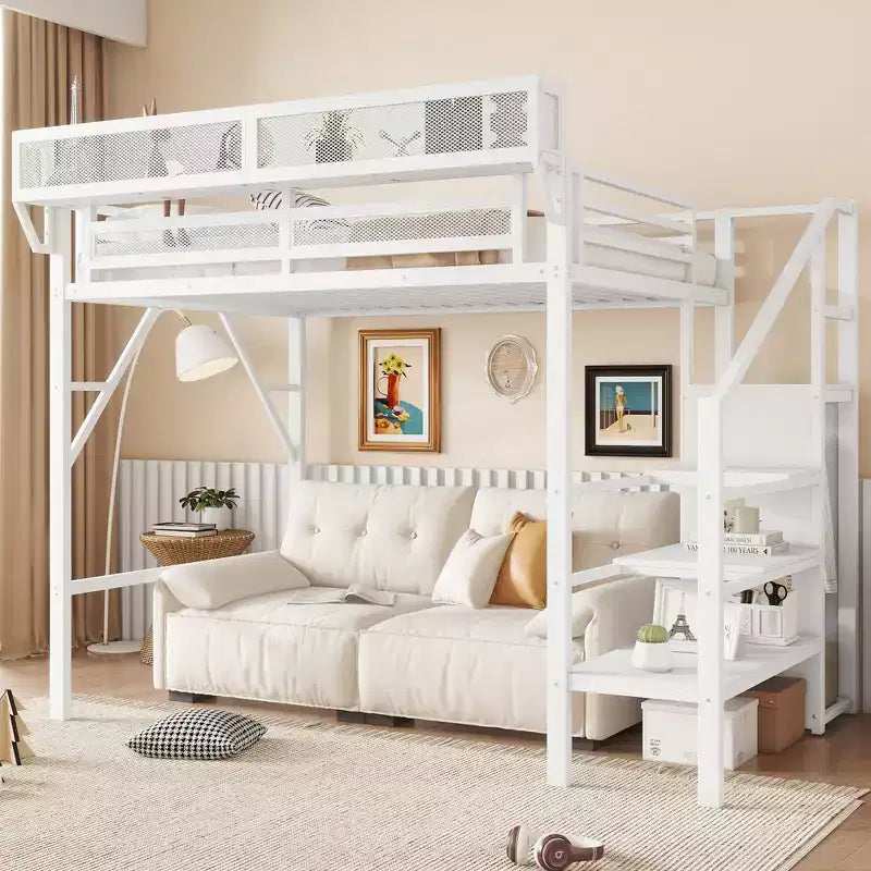 Okak hoogslaper van 239 cm voor een eenpersoonsbed met kledingkast, eenpersoonsbed met opbergplanken en mand, bedframes voor slaapkamer en studentenhuis