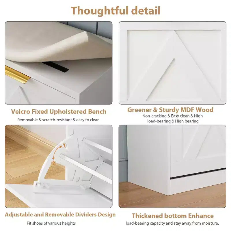 Shoe Storage Bench with 5 Flip Drawers & Tiered Shelf, 18-Pair Shoe Cabinet Organizer with Cushioned Seat, Narrow Entryway Shoe Rack for Hallway