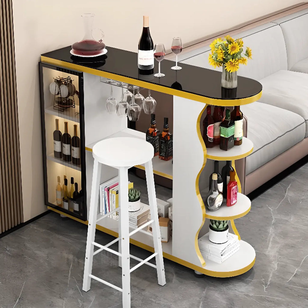 Modern Stone Top Freeform Bar Table with Storage for Home Bars