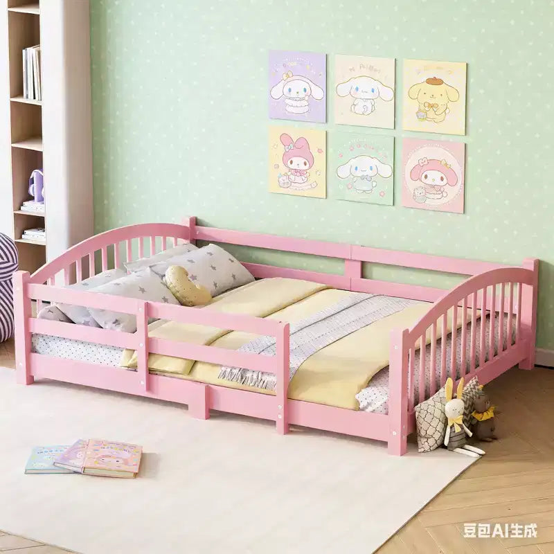Luxystar Full Size Montessori Low Profile Bed with Safety Rails and Headboard