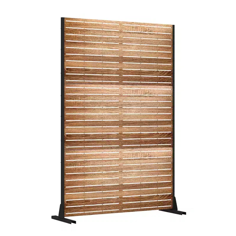MAYEERTY 72 inch Room Divider with Galvanized Frame Wood Gain Privacy Screen Garden Fence Patio Beige