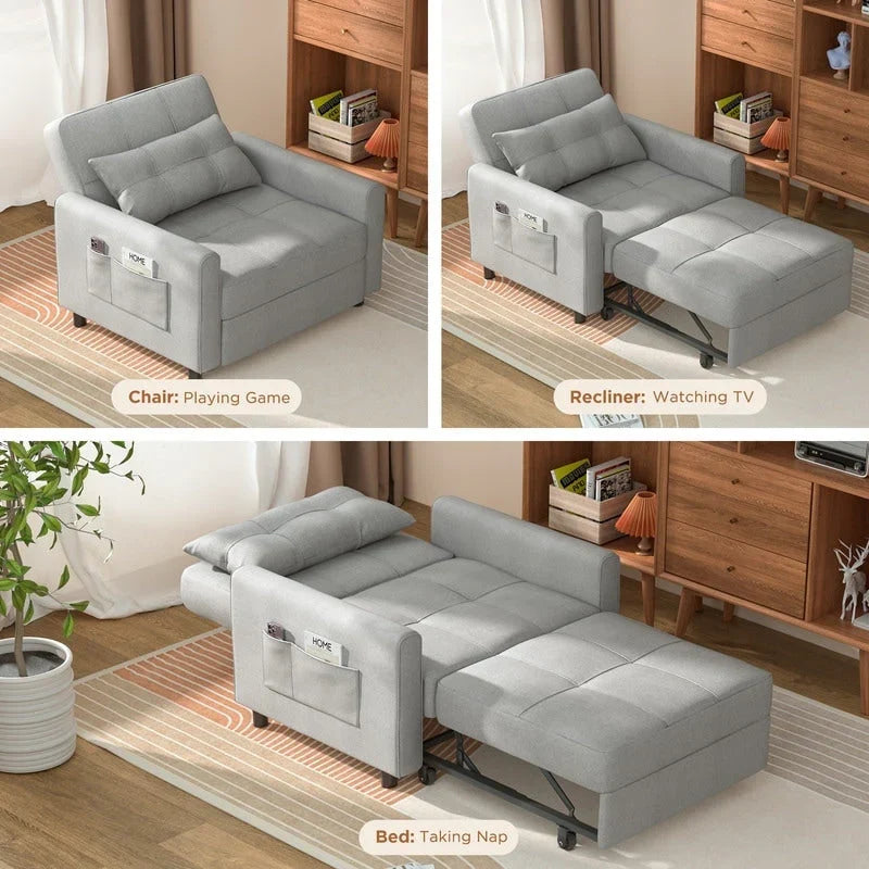 3-in-1-Schlafsofa mit verstellbarer Rückenlehne, ausziehbarer Sessel, umwandelbares Klappbett fürs Wohnzimmer