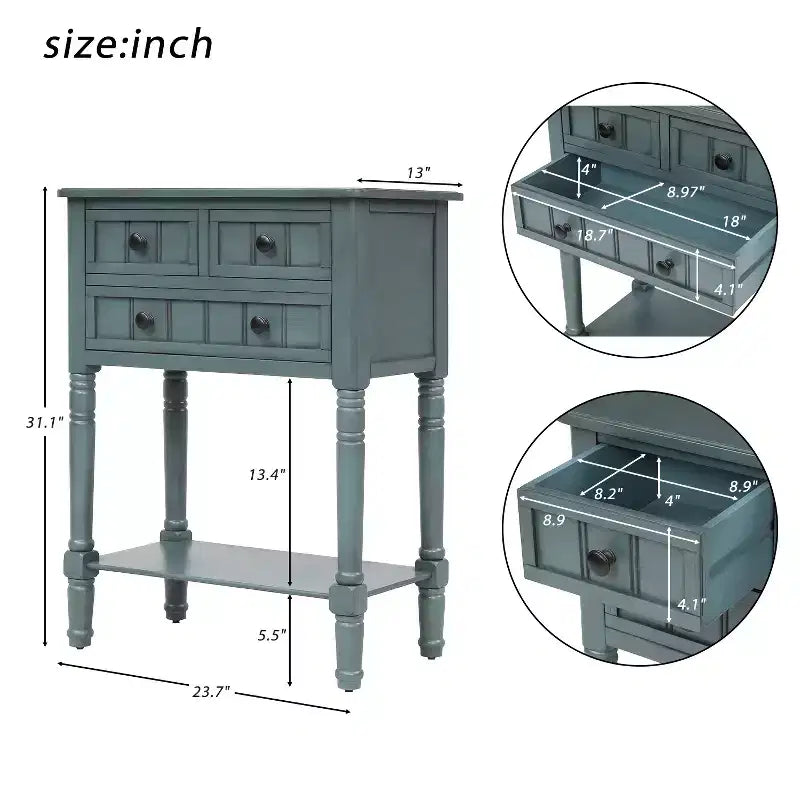 23.7in Narrow Console Table with 3 Drawers and Shelf, Sofa Table for Small Space Entryway or Living Room
