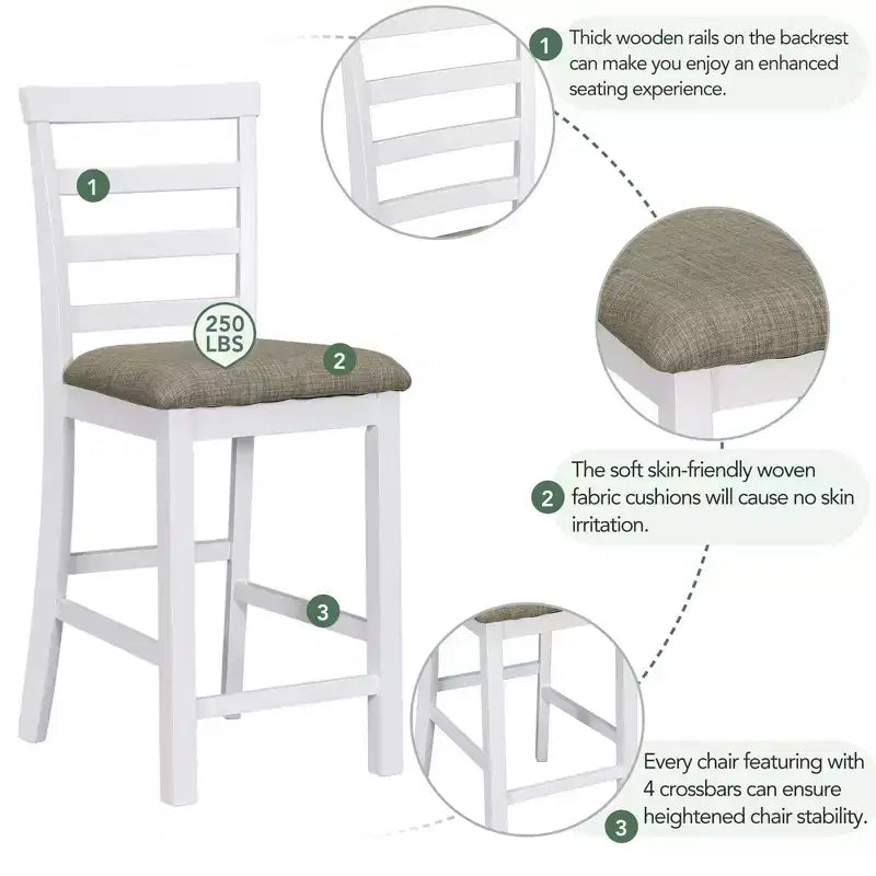 Ensemble de salle à manger de style maison de campagne 5 pièces, hauteur comptoir, avec chaises pour 4 personnes, table rectangulaire en bois avec étagères de rangement et compartiment pour bouteilles de vin