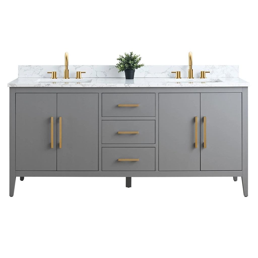 Vanity Art 72 badkamermeubel met dubbele wastafel en blad van composietmarmer