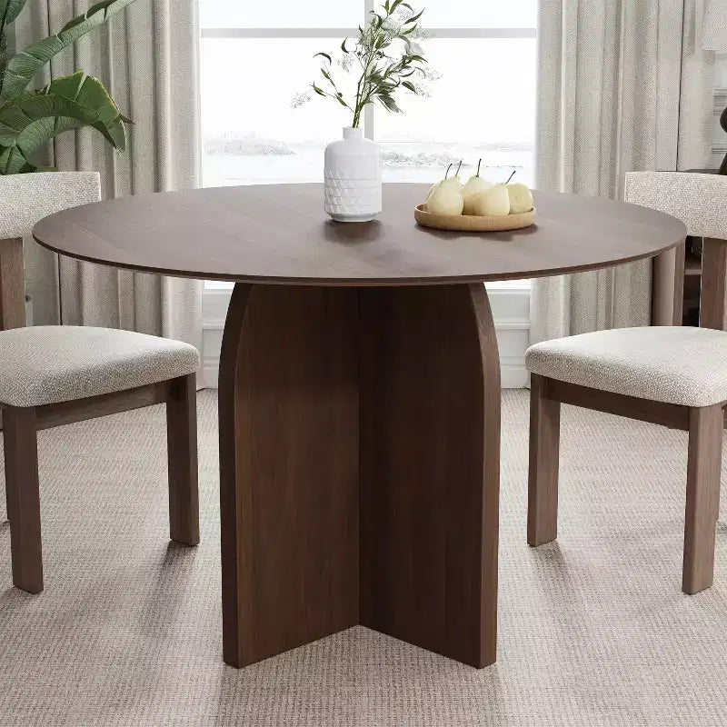 PexFix runder Esstisch aus Massivholz, 45 x 45, mit Walnuss-Finish und eleganten Bogenbeinen für moderne Esszimmer und Küchen