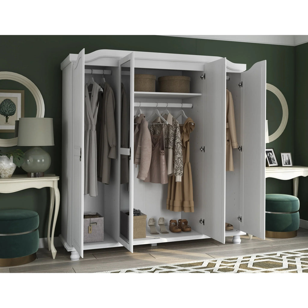 Palace Imports Kyle 4-türiger Kleiderschrank aus 100 % Massivholz mit Türen aus Massivholz oder Spiegelglas