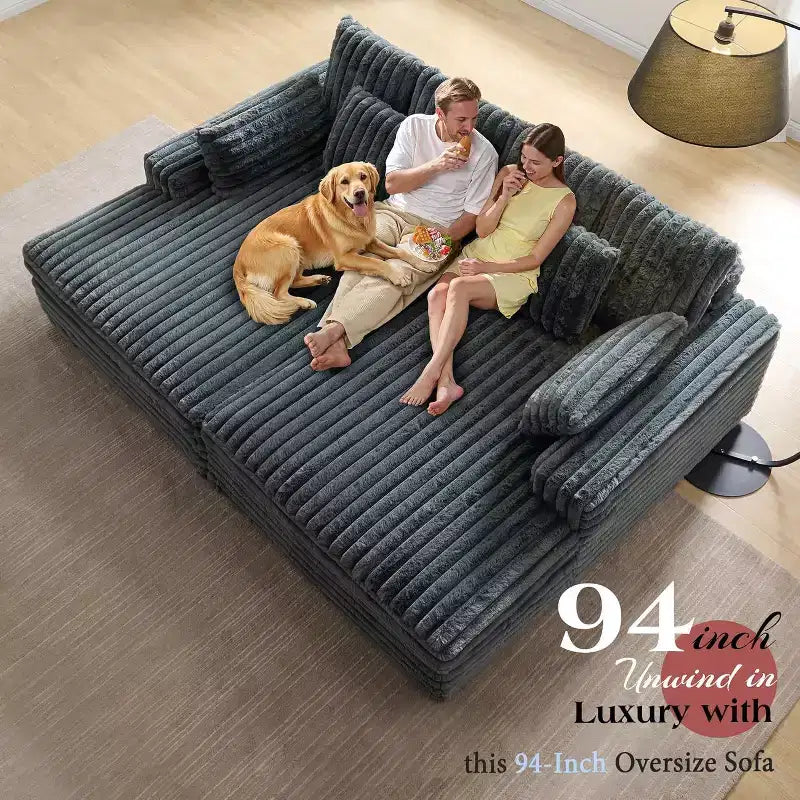 AMERLIFE 93 dubbele chaise longue voor twee personen, diepe Cloud-bank met lendekussens en brede armleuningen, eenvoudige montage, imitatiebont
