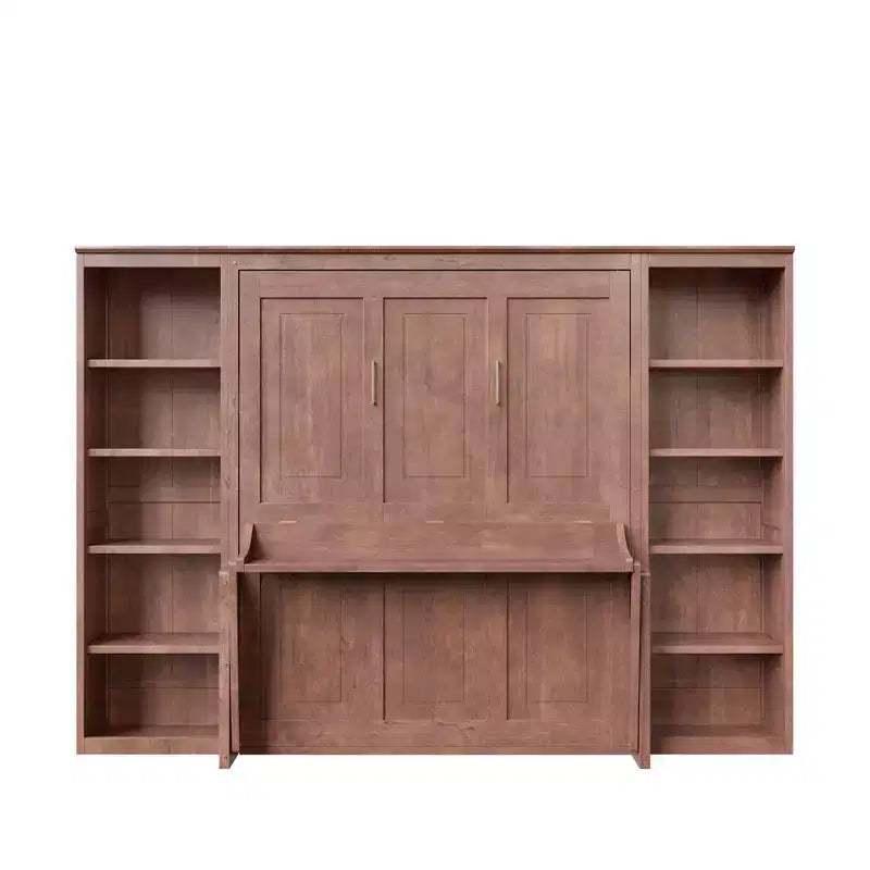 Letto a scomparsa Murphy matrimoniale/queen salvaspazio con scrivania e libreria, marrone scuro - ModernLuxe