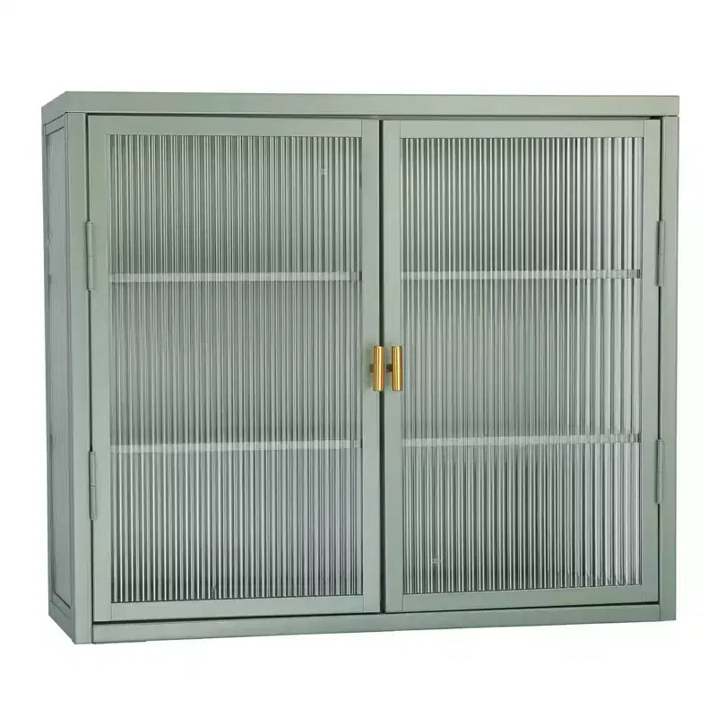 Armoire murale à double porte vitrée avec espace de rangement généreux, portes amovibles, étagères et coffre de rangement pratique pour les outils