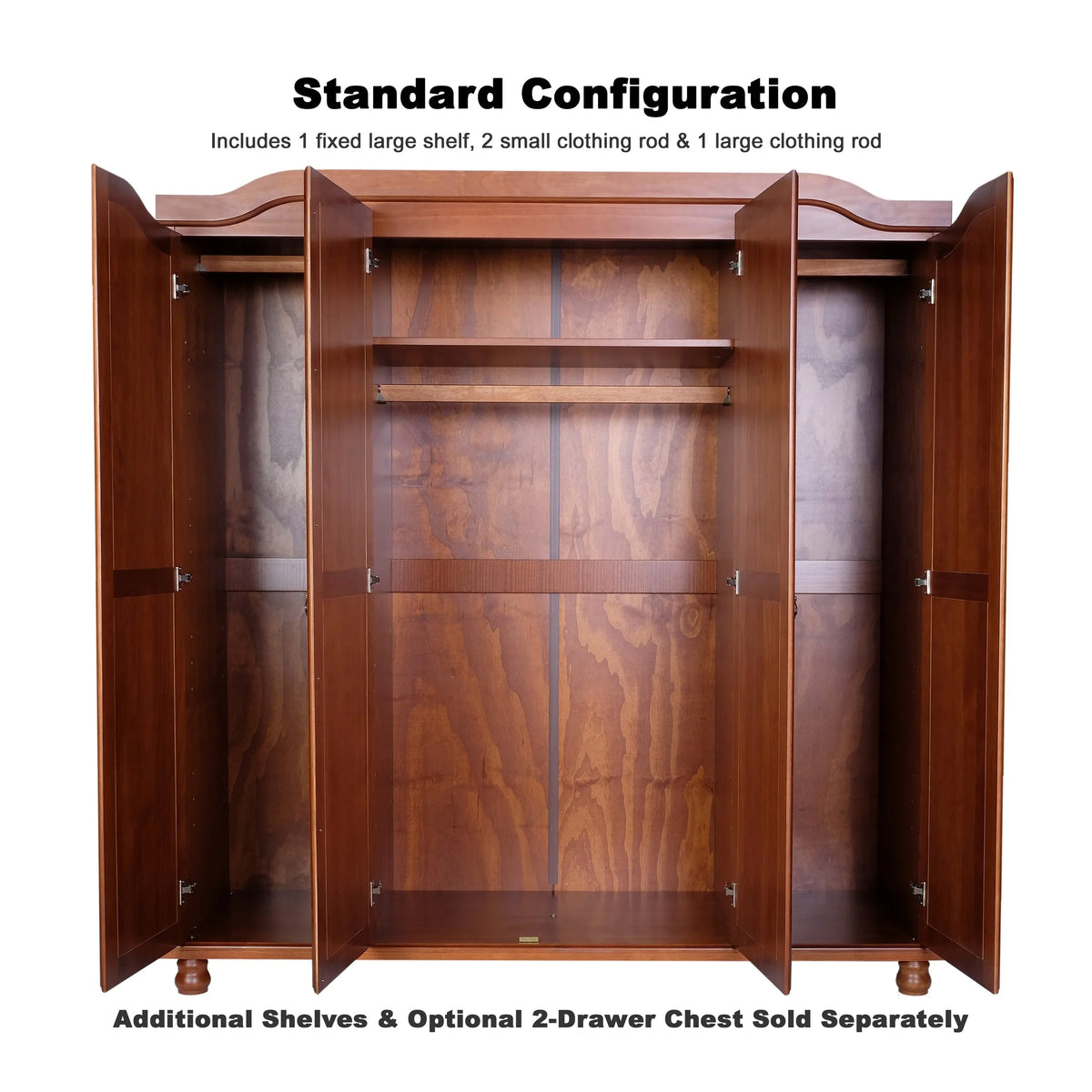 Palace Imports Kyle 4-türiger Kleiderschrank aus 100 % Massivholz mit Türen aus Massivholz oder Spiegelglas