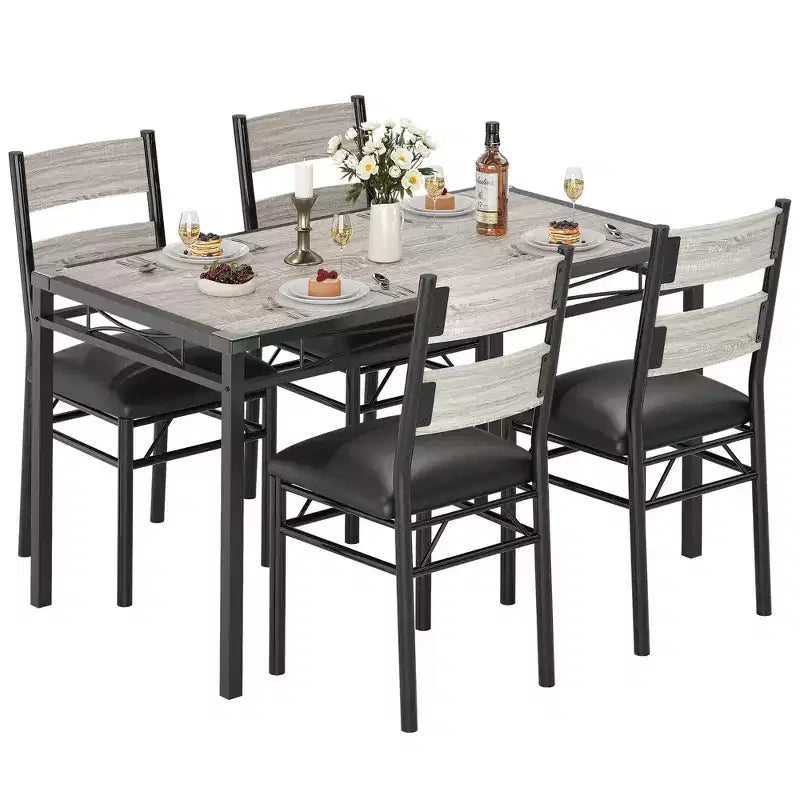 Set da tavolo da pranzo per 4 persone con 4 sedie imbottite, set da 5 pezzi in legno per cucina e sala da pranzo con protezioni angolari, per cucina, appartamento e piccoli spazi