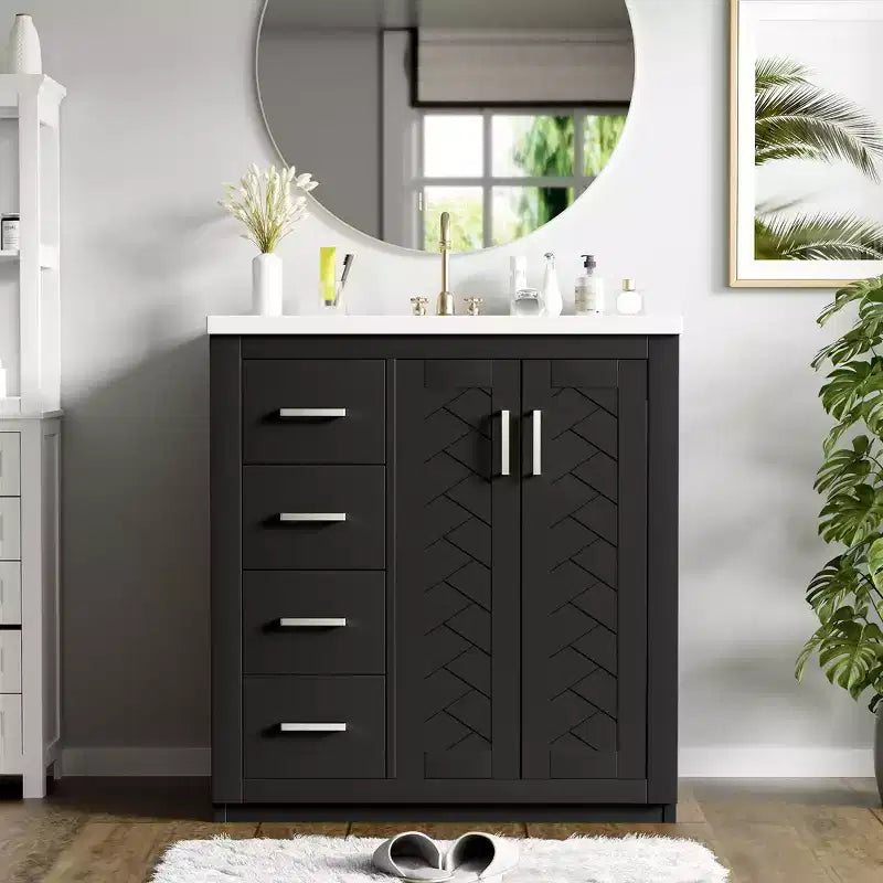 30 Single Sink Bathroom Vanity with Cabinet & 3 Drawers 鈥?Black / Blue / Green / Indigo / White