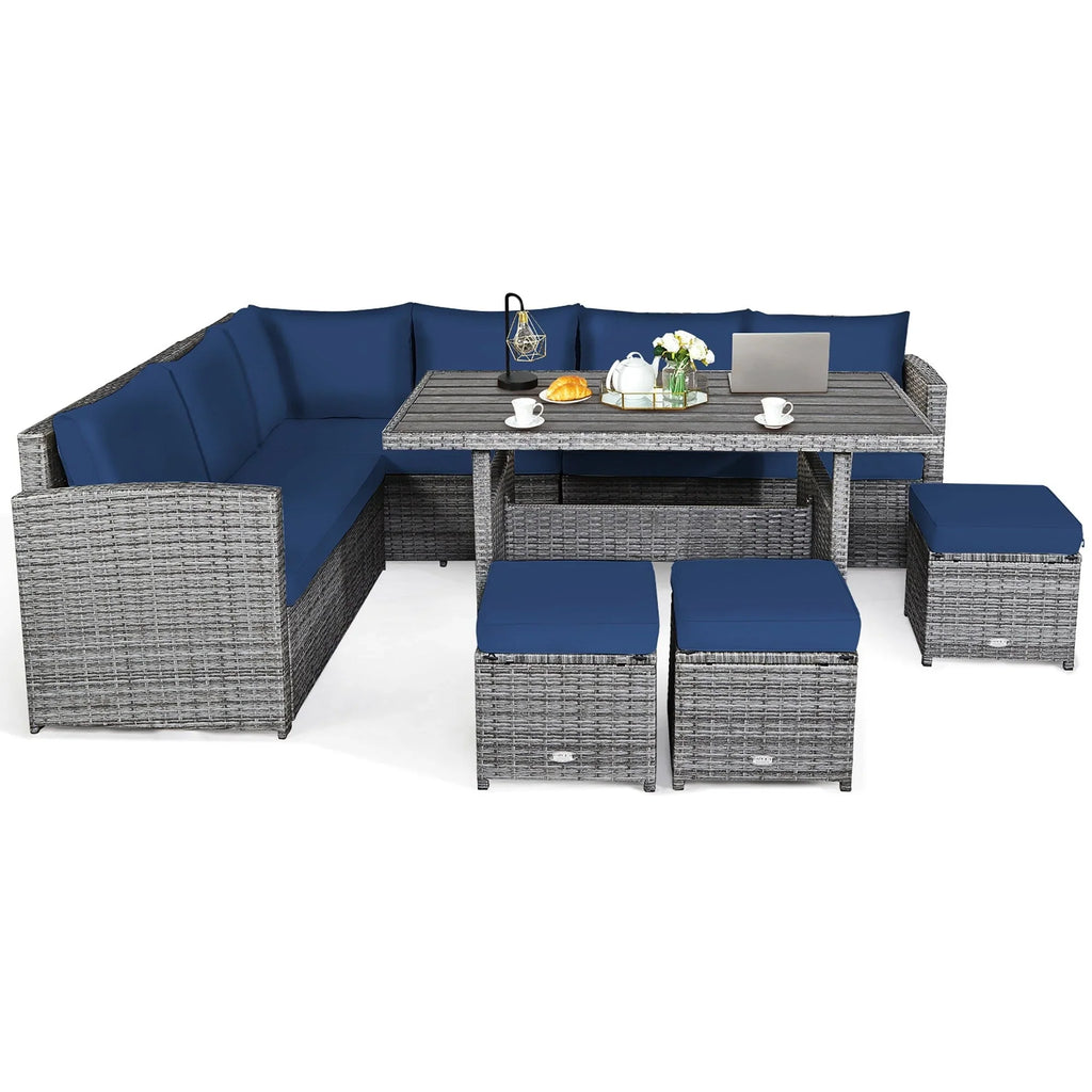 Costway 7-delige eethoek voor de patio van rotan, modulaire bank, fauteuil en voetenbank - Bekijk de details
