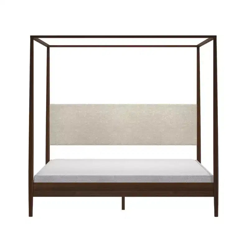 Letto king-size a baldacchino Harbor con testiera imbottita, biondo/Caffè svizzero (MD2411-01)