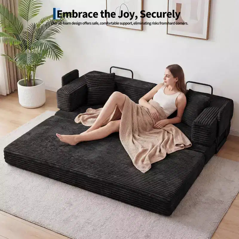 Sofá cama convertible 5 en 1 de 80,7, de pana, soporta 1200 lb, sin ensamblaje