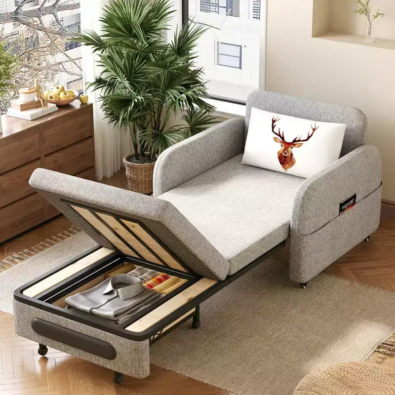 Fauteuil-lit convertible 3-en-1 Gaoyangjiaju avec tiroir de rangement - canapé-lit gigogne avec poche latérale et oreiller - gris