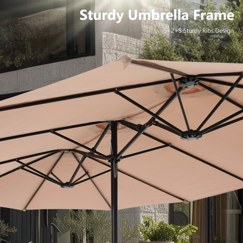 MAISON ARTS dubbele parasol voor terras, 15 ft, extra groot, tweepersoons, inclusief voet