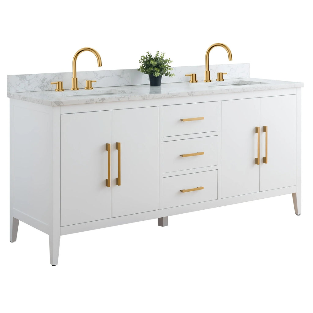 Vanity Art 72 badkamermeubel met dubbele wastafel en blad van composietmarmer