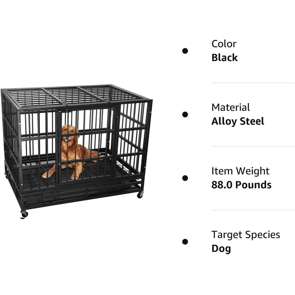 Cage pour chien BOSSIN robuste et indestructible de 48/38 po, chenil anti-fugue avec roulettes verrouillables