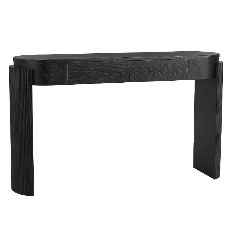Table console moderne Merax à plateau ovale avec pieds courbés cannelés et deux tiroirs dissimulés