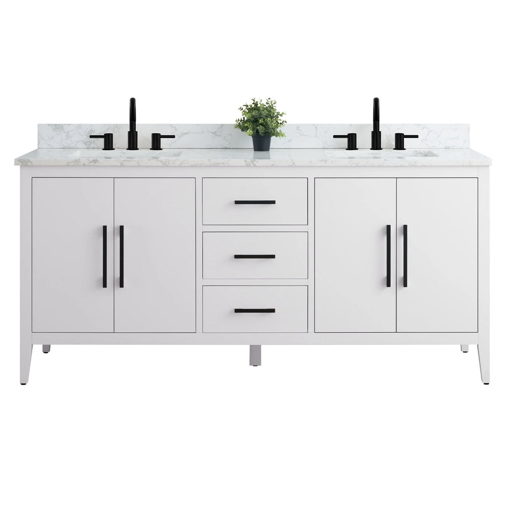 Vanity Art 72 badkamermeubel met dubbele wastafel en blad van composietmarmer