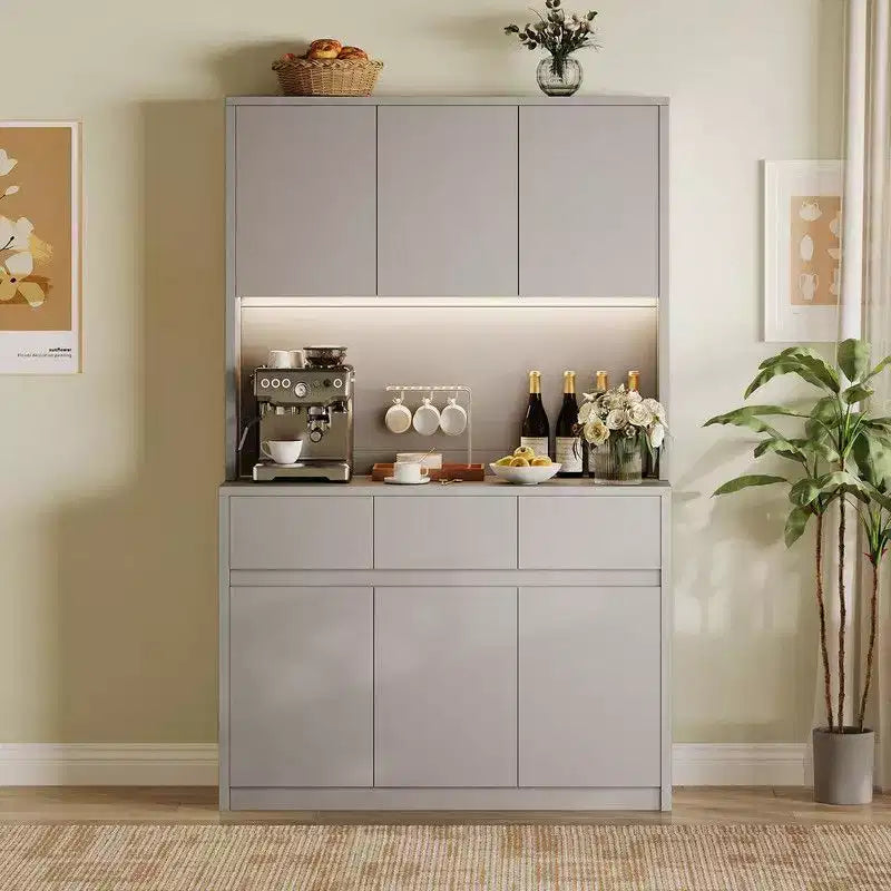 71 inch Kitchen Pantry Cabinet, Hutch Storage with Led Lights and Power Outlets, Buffet Cabinet with Microwave Stand, Adjustable Shelves