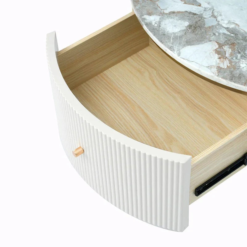 31.5 Modern Round Coffee Table with Large Drawer Storage