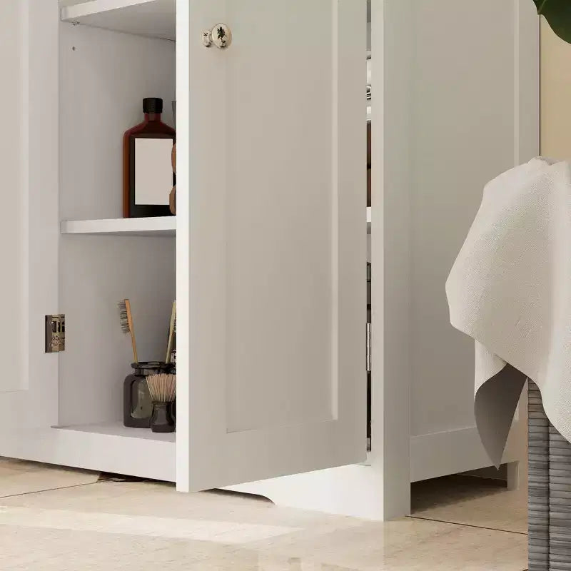 HOMCOM Badezimmer-Bodenschrank mit verstellbarem Einlegeboden, freistehender Badezimmerschrank mit 4 Schubladen und 2 Türen, weiß