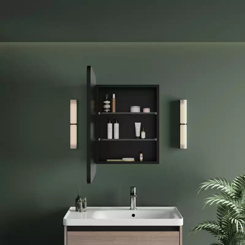 Schwarz/Weiß/Gold LED-Medizinschrank, eine Tür, Anschlag links oder rechts, zum Einbau oder zur Wandmontage